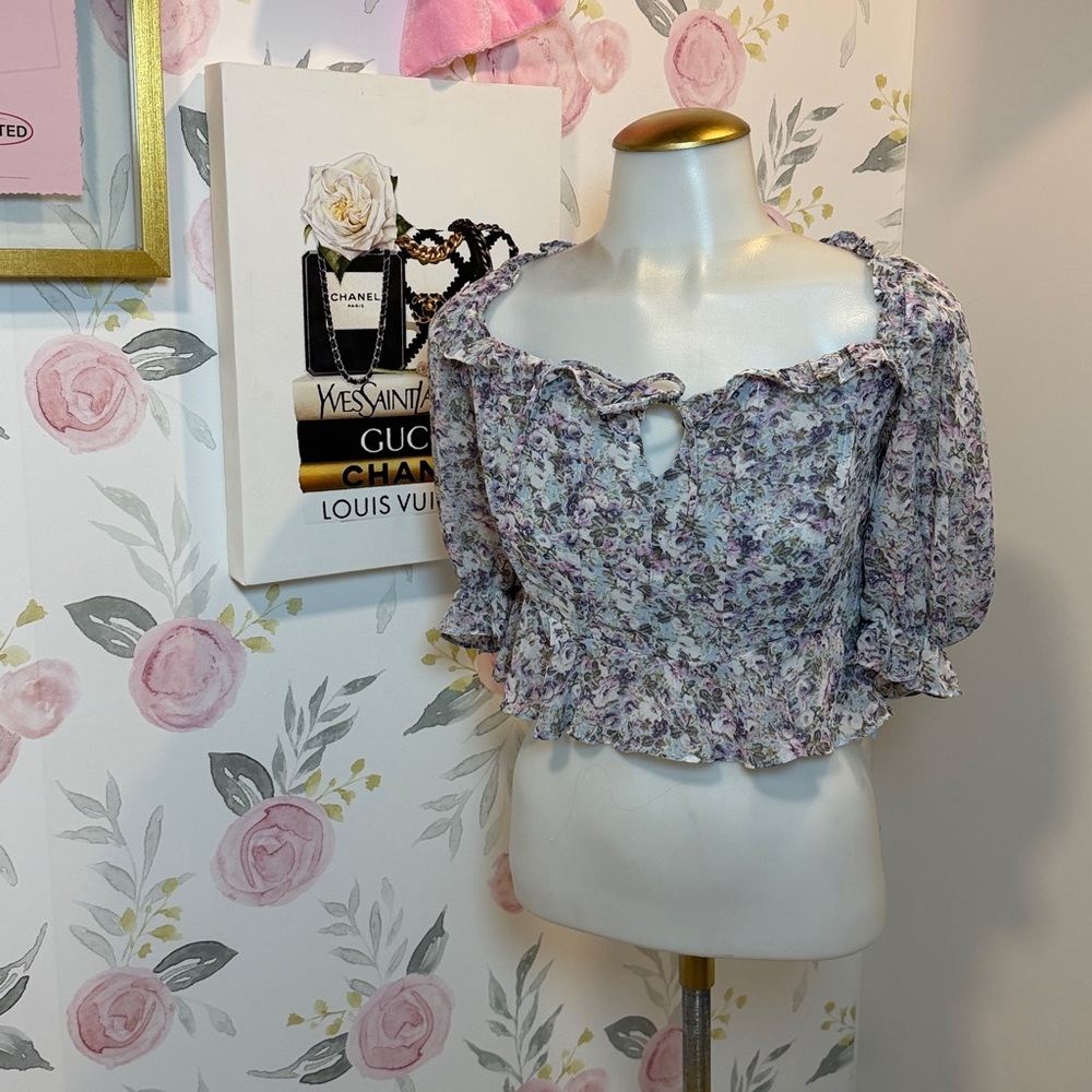 Astr Floral Ruffle Corset Blouse